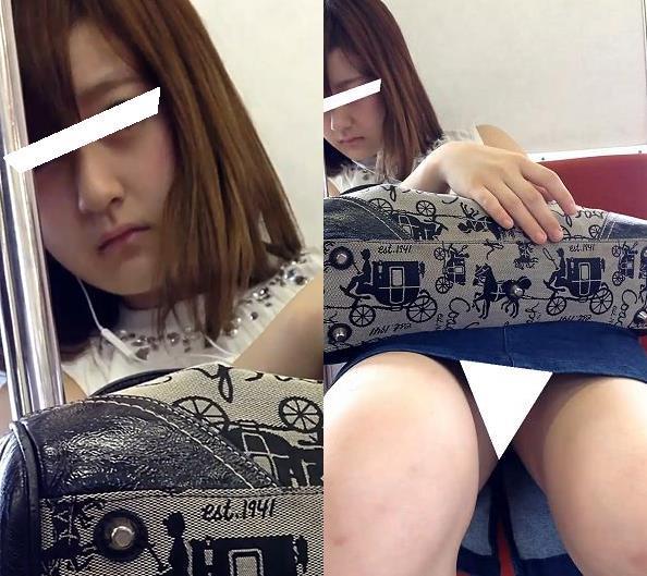 (電車対面）(顔出し）ミニスカートなのに…大胆にお股をひろげちゃった女子大生さんの…純白の○んてぃ…観察しちゃいました!