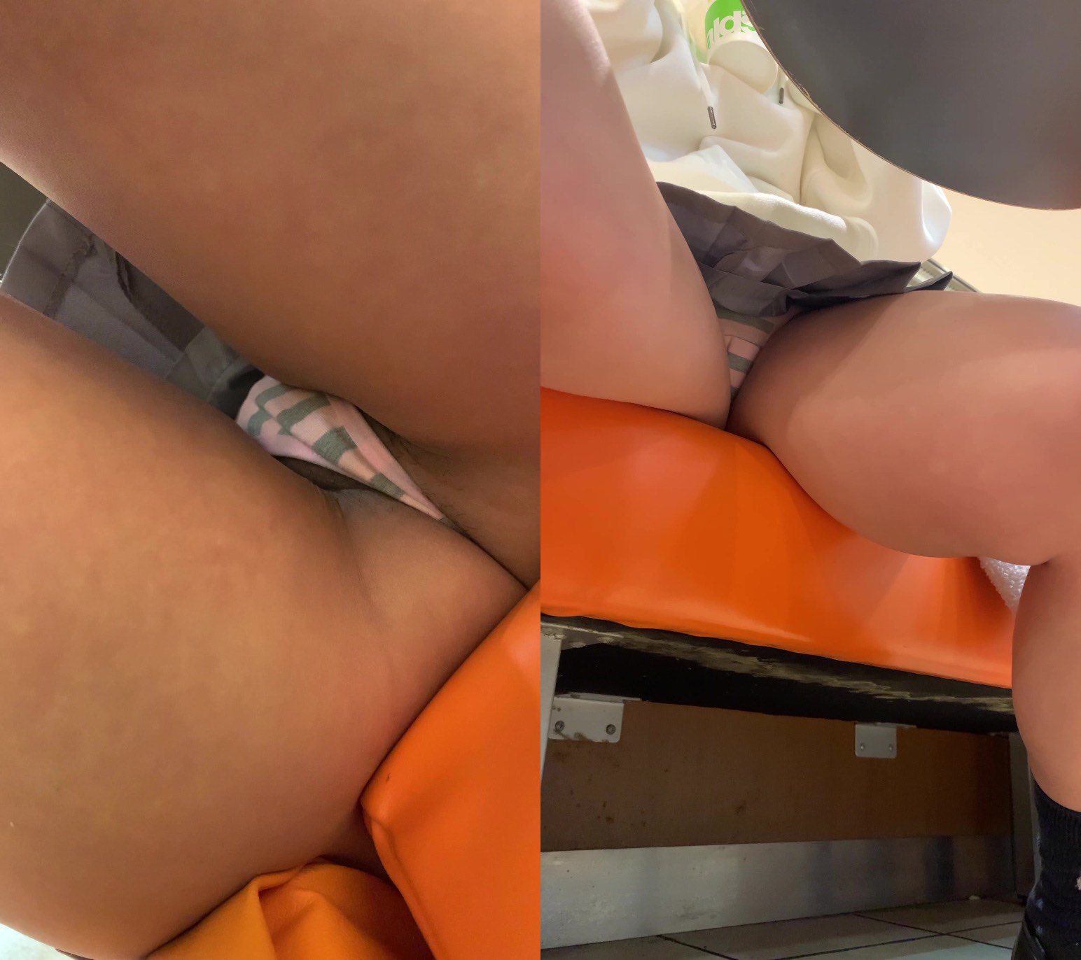 モロバレ…JKの卑猥な股間を座席下から堂々接写♡