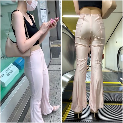 《パツ金GALのピタピタサテンパンツ》 No.2260【Part1・こんなエロい洋服ならエスカレーターでも興奮する】